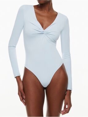 Express Light Blue Body Contour Long Sleeve Top